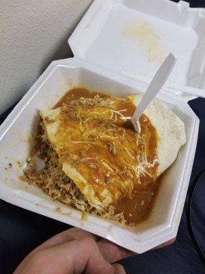 half of the Aztecs grande burrito. all you'll need to eat for a week