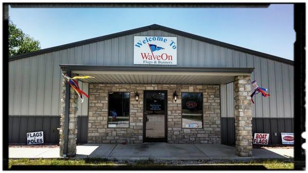 Entrance to WaveOn Flags & Banners retail showroom and manufacturing facility. Stop in for a tour!