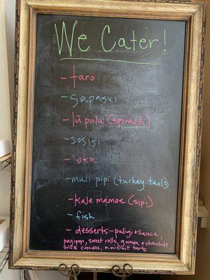 Menu of in house ,made same day and fresh food