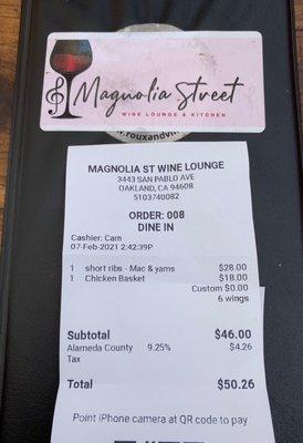 Order of short ribs and 6 wings