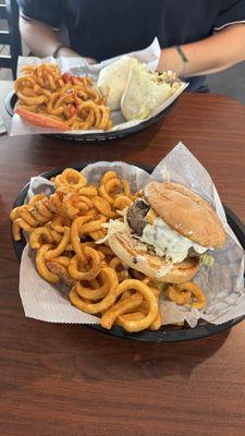 Blue cheese burger and Cheeseburger wrap