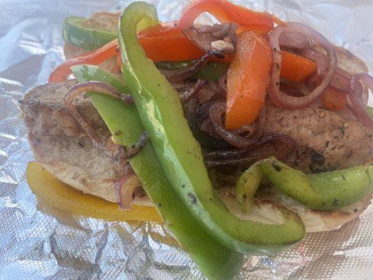 Italian sausage sandwich. Bursting with flavor