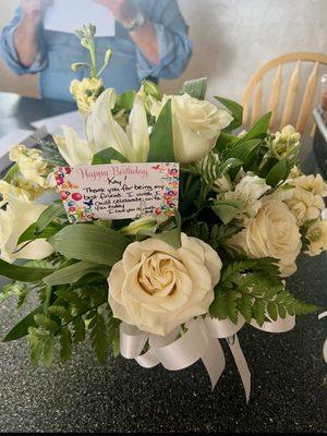 Beautiful assortment of flowers created by The Enchanted Florist for my friend, who delivered the Thank You picture to me!!