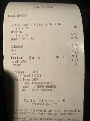 Debit fee charge illegal in California.