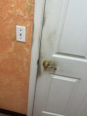 Both inside and outside of this door, the women's restroom also looked like this and so did the employees door