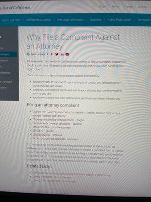 This is for reporting an attorney.