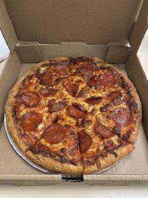 Small pepperoni well done.