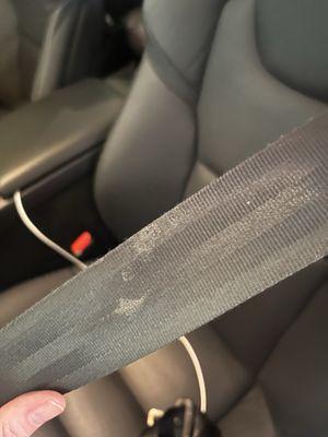 Stain on seatbelt was not cleaned. other seatbelts were steamed.