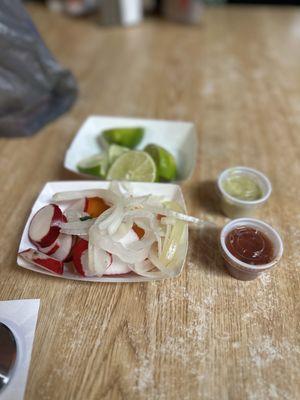 Limes, onions, salsa