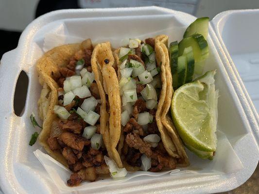 Al pastor, Adobo tacos ($3 each)