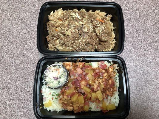 Ground beef and Hawaiian chicken meals