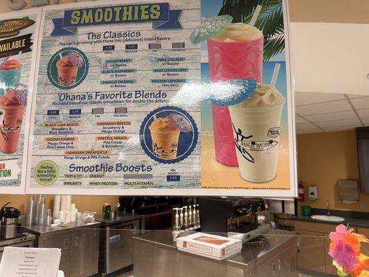 Smoothies menu