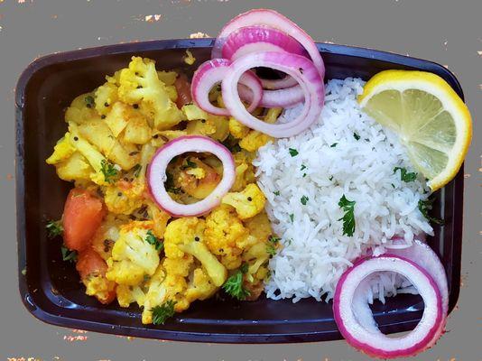 Aloo Gobhi Masala, Potatoes and cauliflower with mouthwatering seasoning with Jeera Rice