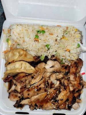 Chicken Teriyaki and Gyoza with fried rice