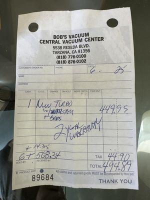 2nd receipt with numbers that don't match my credit card charge.