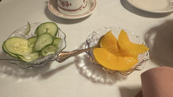 Amazing spicy peaches and farm fresh cucumbers