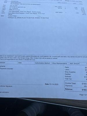 This photo is a receipt without the belt replacement, which didn't need, but he is overcharging