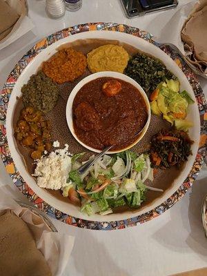 Vegetarian combo with Doro Wat in the center