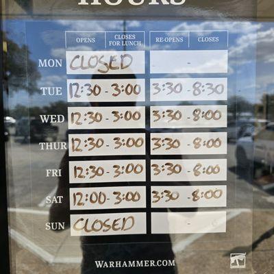 Hours as of March 2025