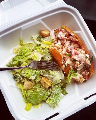 Maine lobster roll and Caesar salad