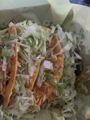 $1.99 Chicken Tacos from Taco Tuesday deal. Also got some $1.99 shredded beef and $.99 ground beef tacos.