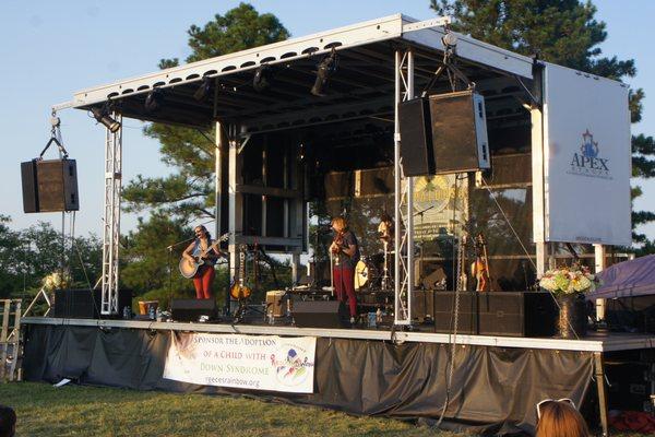 The Accidentals performing on an Apex 2016 Mobile Stage rental at the 2016 Appaloosa music festival in Front Royal, Virginia