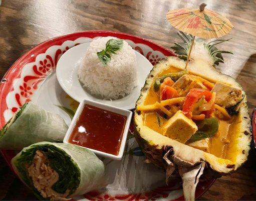 Red Curry W Tofu. Lunch special came with rice and fresh spring roll