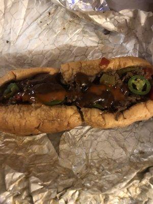 Cheese steak sandwich spicy but not too spicy