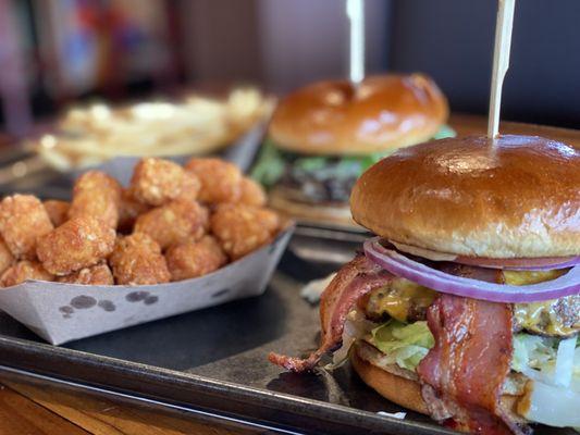 Riley burger and the Wagyu burger with tots! Amazing!