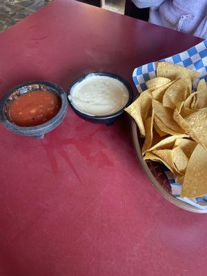 Cheese dip and salsa