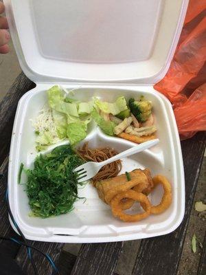 The seaweed salad is spoiled. I am not adventurous enough to try the rest, it is going in the trash.