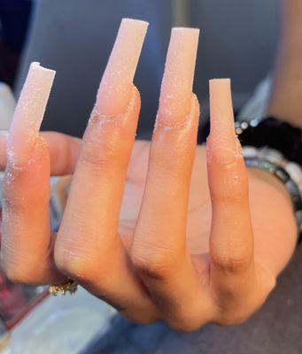 Long , tapered square nude nails