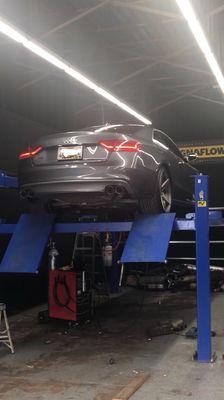 My car on the lift in Dro's shop.