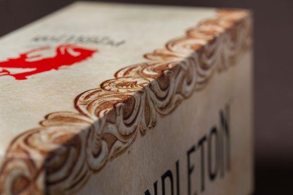 Pendleton Whisky Packaging - Sculpted Emboss on Soft Touch Coated Cover.