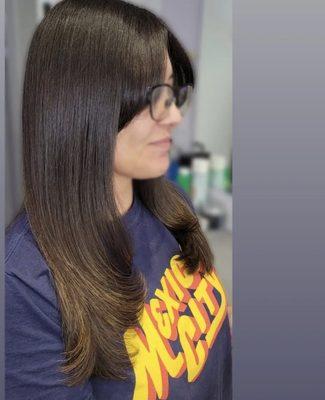 Haircut and blow dry, super shiny and smooth