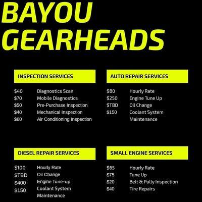 Bayou Gearheads Services