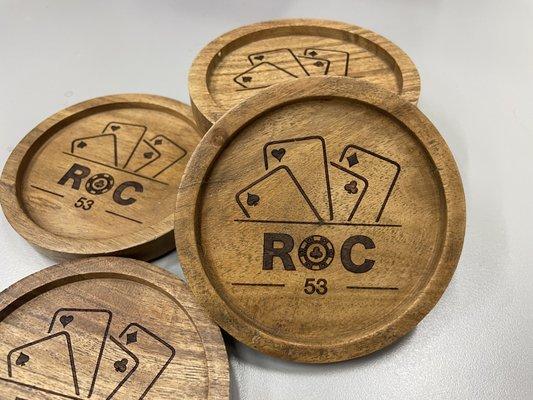 Engraving on wood coaster