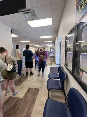 ONE line. Doesn't matter if you have an appointment or a walk-in