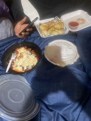 Chicken Parmigiana with the spaugetti separated