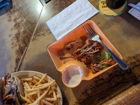 Wings and chicken Philly.