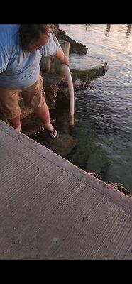 Trying not to fall down the steps to the water