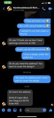 Proof that I told her my nails were lifting in advance