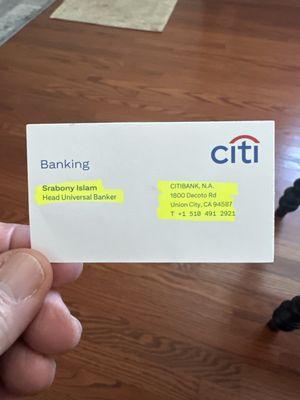 Srabony Islam Citibank Business Card