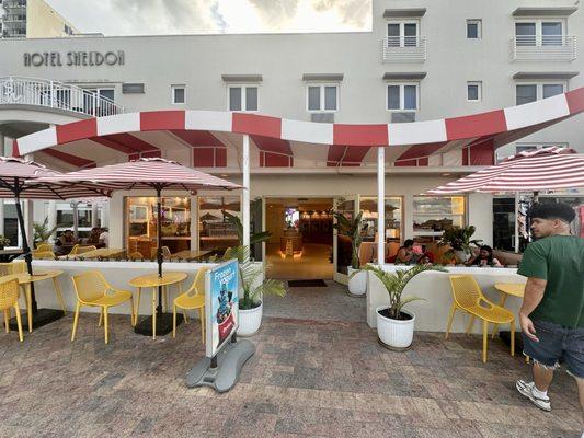 Outside seating overlooking the ocean