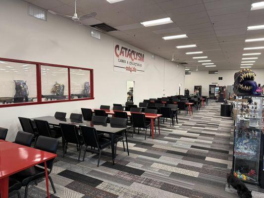 Our TCG area with comfortable seating for 64+ players