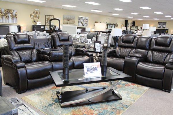 Warnerton Adjustable Headrest Power Reclining Sofa Set.