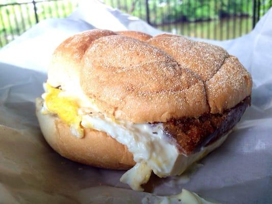 Mmm egg cheese scrapple breakfast sandwich