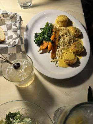 Scallops and old fashion bourbon