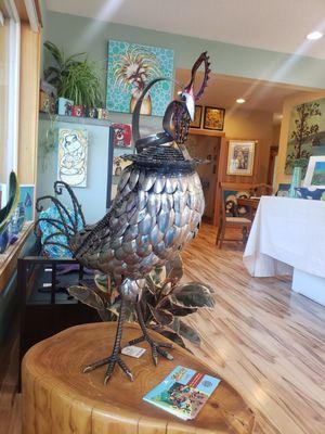 Rooster sulputure, by Steve Nagode Rooster paintings by Miska Mermaid painting by Miska