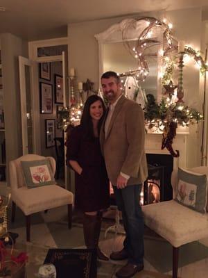 Beautiful wife and I in front of the awesome fireplace.